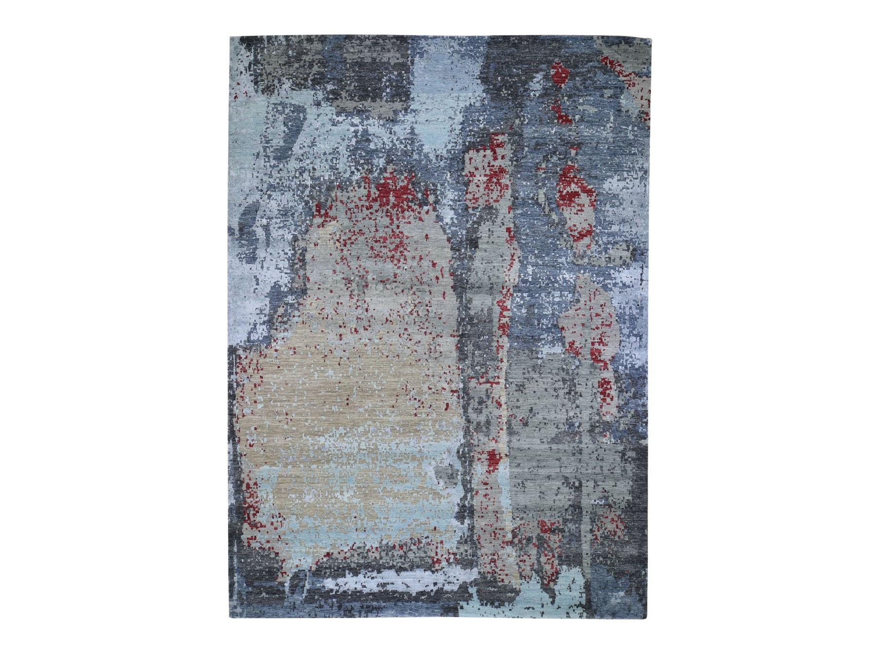 10'X14'2" Black Abstract Design Wool And Silk Hi-Low Pile Denser Weave Hand Knotted Oriental Rug moad77eb